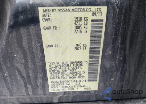 2014 Nissan Altima 2.5 Sl from USA, damaged, VIN 1N4AL3AP0EC146421